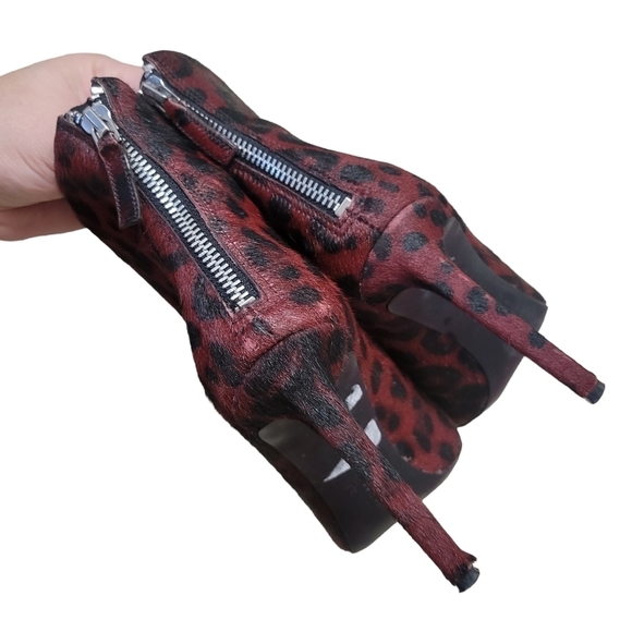 Nine West Red Leopard Print Stilletto Ankle Boots - Picture 4 of 9